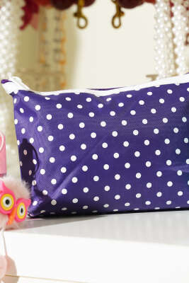 Puantiyeli Makyaj Çantası Mor - Makyaj Aksesuarları