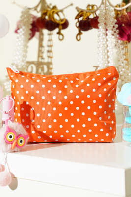 Puantiyeli Makyaj Çantası Turuncu - NEW WELL