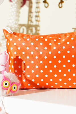 Puantiyeli Makyaj Çantası Turuncu - Makyaj Aksesuarları