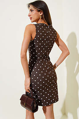 Puantiyeli Mini Elbise Kahve - Kadın Giyim Modelleri