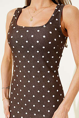 Puantiyeli Mini Elbise Kahve - Kadın Giyim Modelleri