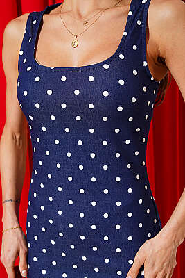 Puantiyeli Mini Elbise Lacivert - Kadın Giyim Modelleri