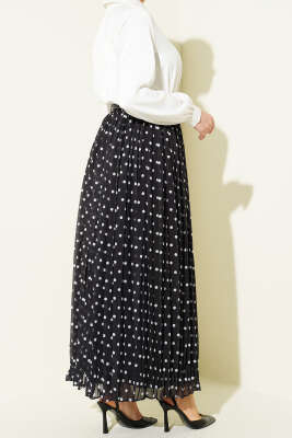 Puantiyeli Pileli Şifon Kemerli Etek Siyah - Etek