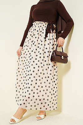 Puantiyeli Şifon Etek Bej - FİXAY