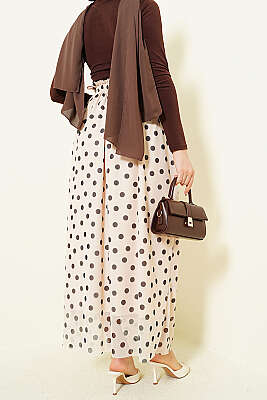 Puantiyeli Şifon Etek Bej - Etek