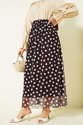 Puantiyeli Şifon Etek Kahve - FİXAY