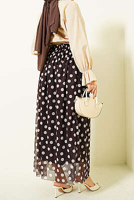 Puantiyeli Şifon Etek Kahve - Etek