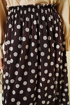 Puantiyeli Şifon Etek Kahve - Etek