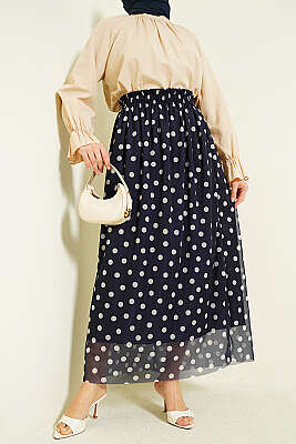 Puantiyeli Şifon Etek Lacivert - FİXAY