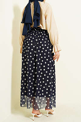 Puantiyeli Şifon Etek Lacivert - Etek