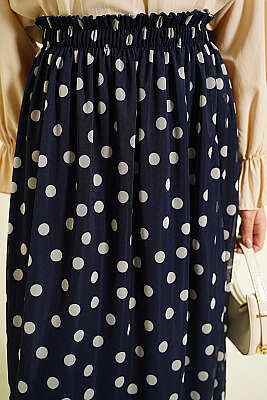 Puantiyeli Şifon Etek Lacivert - Etek