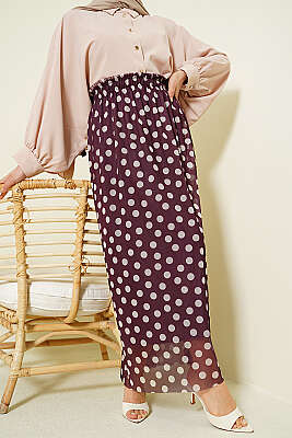 Puantiyeli Şifon Etek Mürdüm - FİXAY