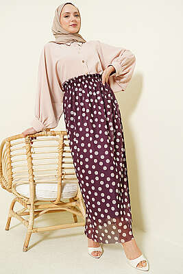 Puantiyeli Şifon Etek Mürdüm - Etek