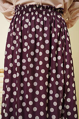 Puantiyeli Şifon Etek Mürdüm - Etek