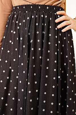 Puantiyeli Tül Kloş Etek Kahve - Etek