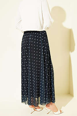 Puantiyeli Tül Kloş Etek Lacivert - Etek