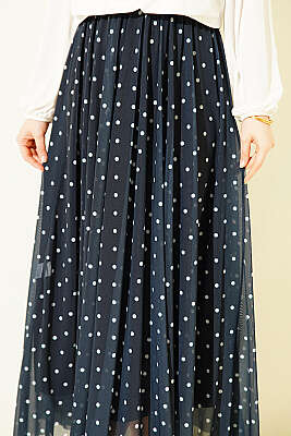 Puantiyeli Tül Kloş Etek Lacivert - Etek