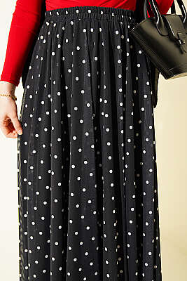 Puantiyeli Tül Kloş Etek Siyah - Etek