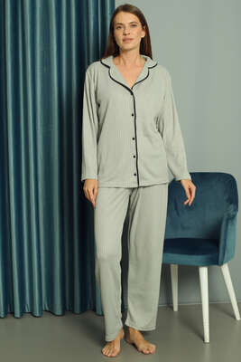 Puantiyeli Uzun Pijama Takımı Mint - Thumbnail