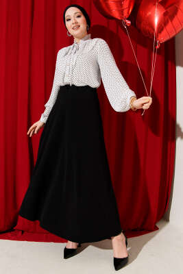 Puantiyeli Yaka Fırfırlı Kısa Gömlek Beyaz - Gömlek