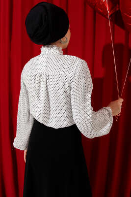 Puantiyeli Yaka Fırfırlı Kısa Gömlek Beyaz - Gömlek