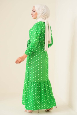 Puantiyeli Yeşil Elbise - Thumbnail