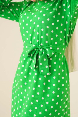 Puantiyeli Yeşil Elbise - Thumbnail