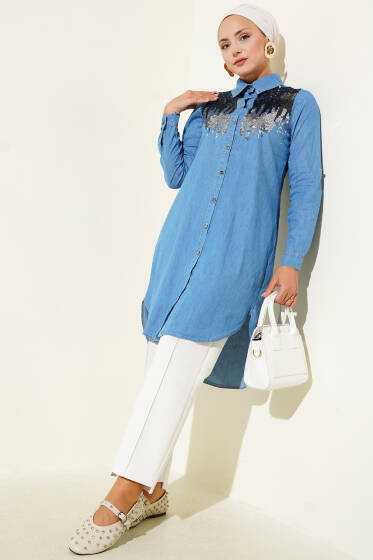 Pul Detaylı Tunik Kot Mavisi - Tunik