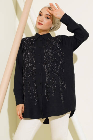 Pul İşlemeli Gömlek Siyah - Gömlek