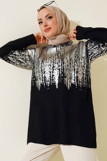 Pul Kaplamalı Tunik Siyah - Tunik