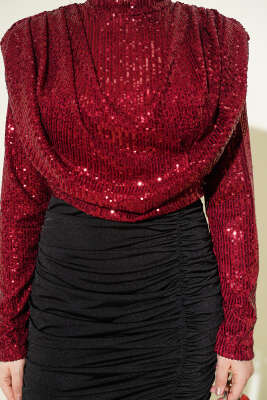 Pul Payet Büzgülü Abiye Elbise Bordo - Elbise