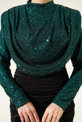 Pul Payet Büzgülü Abiye Elbise Zümrüt - Elbise