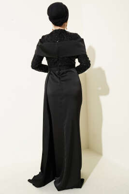 Pul Payet Detaylı Kuyruklu Abiye Elbise Siyah - Elbise