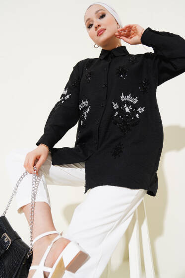 Pul Payet Nakışlı Gömlek Siyah - Gömlek