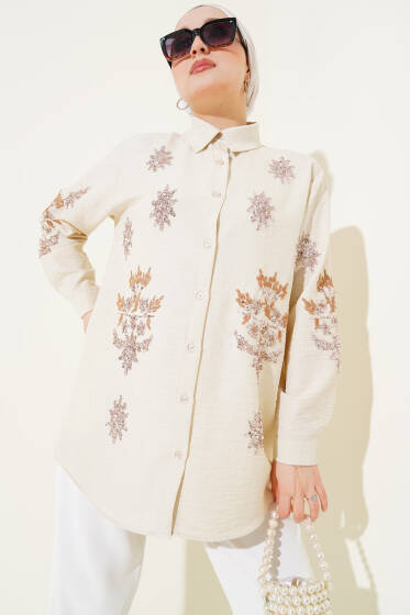 Pul Payet Nakışlı Gömlek Taş - Gömlek