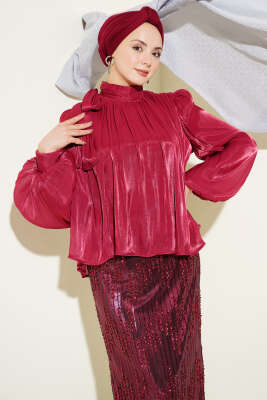 Pul Payetli Etekli Abiye İkili Takım Bordo - Elbise