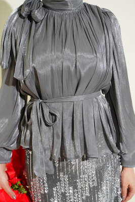 Pul Payetli Etekli Abiye İkili Takım Gri - İkili Takım