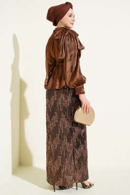 Pul Payetli Etekli Abiye İkili Takım Kahve - İkili Takım