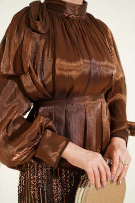 Pul Payetli Etekli Abiye İkili Takım Kahve - İkili Takım