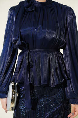 Pul Payetli Etekli Abiye İkili Takım Lacivert - İkili Takım