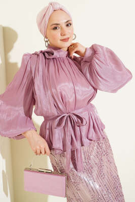 Pul Payetli Etekli Abiye İkili Takım Pudra - İkili Takım