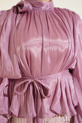 Pul Payetli Etekli Abiye İkili Takım Pudra - İkili Takım