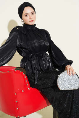 Pul Payetli Etekli Abiye İkili Takım Siyah - İkili Takım