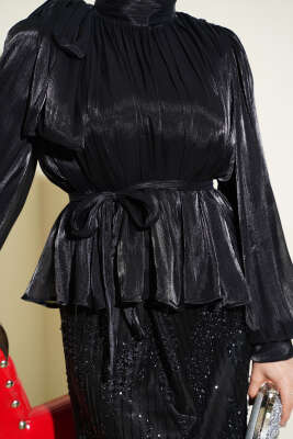 Pul Payetli Etekli Abiye İkili Takım Siyah - İkili Takım