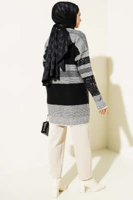 Pullu Çizgili Triko Tunik Siyah - Triko Tunik