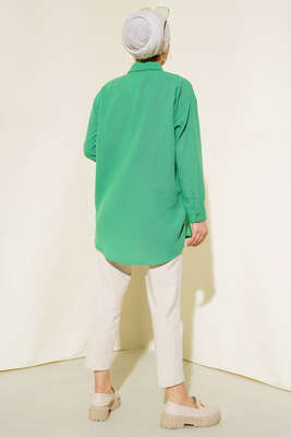 Pullu Nakışlı Gömlek Yeşil - Thumbnail