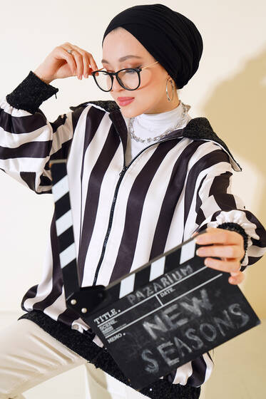 Pullu Saten Ceket Siyah - Ceket