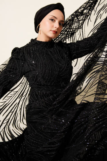 Pullu Simli Abiye Elbise Siyah - Elbise