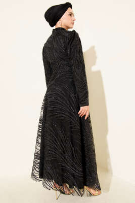 Pullu Simli Abiye Elbise Siyah - Elbise