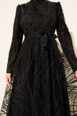 Pullu Simli Abiye Elbise Siyah - Elbise